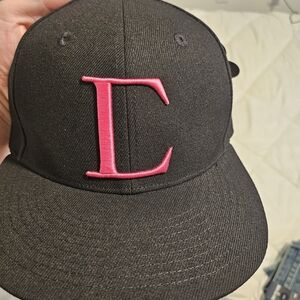 Black Snapback Cap with Pink 'L' Embroidery